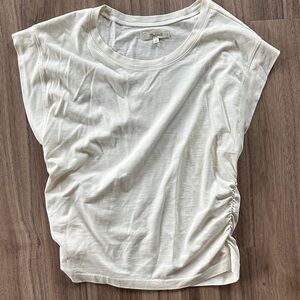 Madewell Cream Short Sleeve Side Ruched Tank